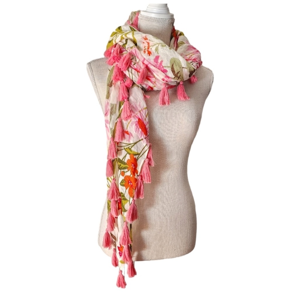 Spartina 449 Scarf Wrap Floral Pink Tassels